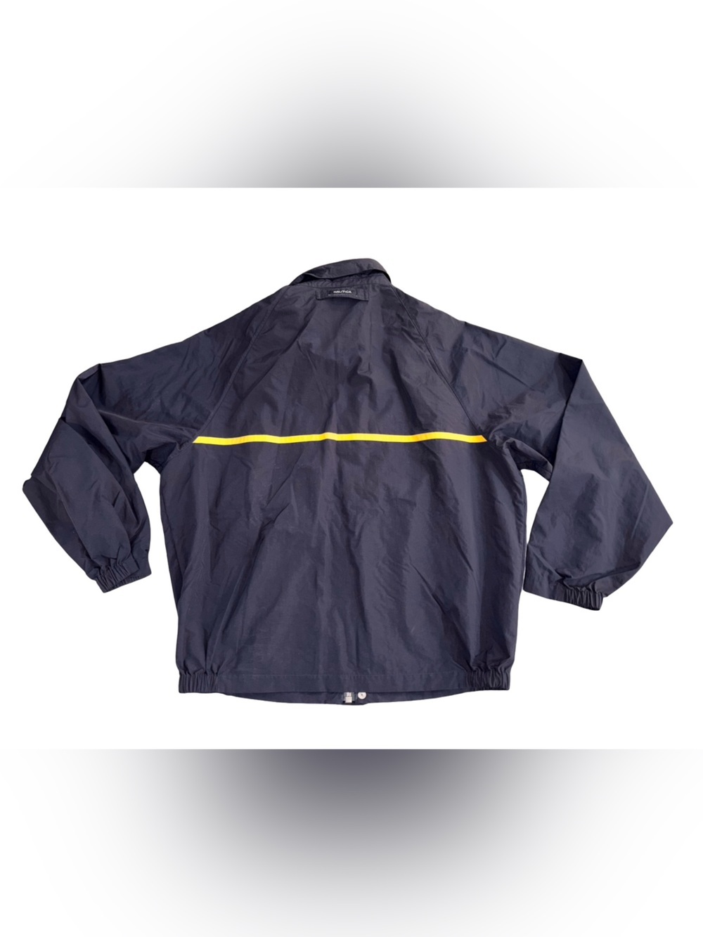 Nautica Hooded Windbreaker Rain Jacket Navy Yellow Mesh Lined XL - Picture 2 of 8